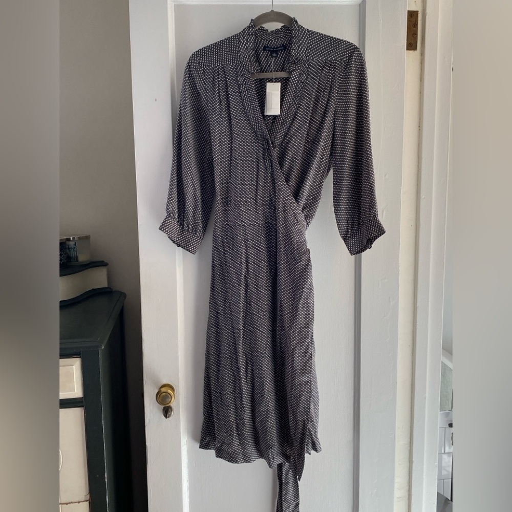 Banana Republic Polka Dot Wrap Dress in Gray and White, NWT